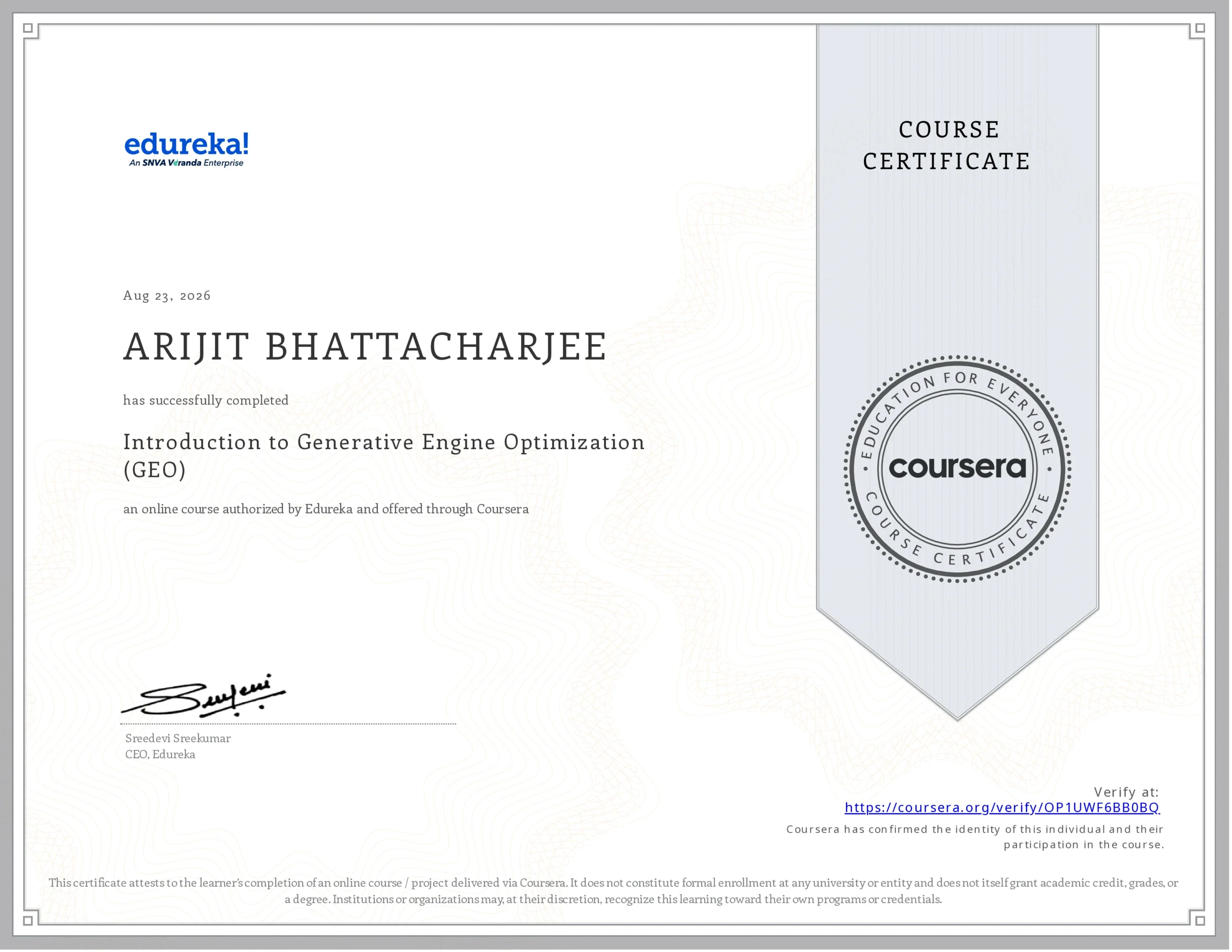 Generative Engine Optimization (GEO) Certification