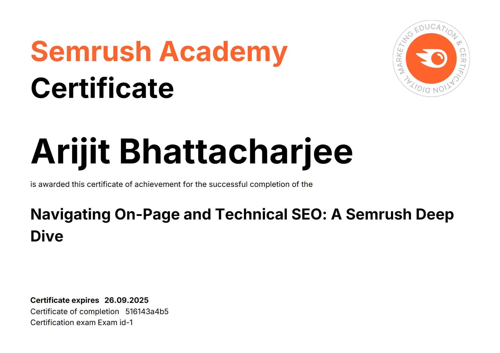 Semrush SEO Certification