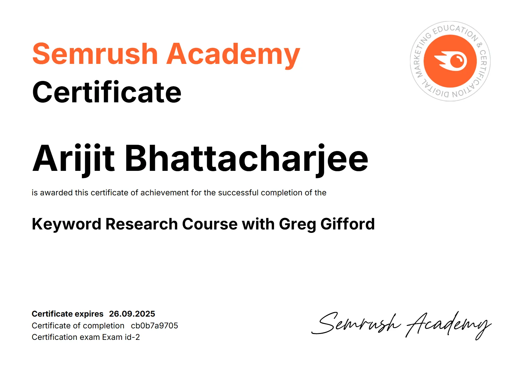 Semrush Keyword Research Certificate